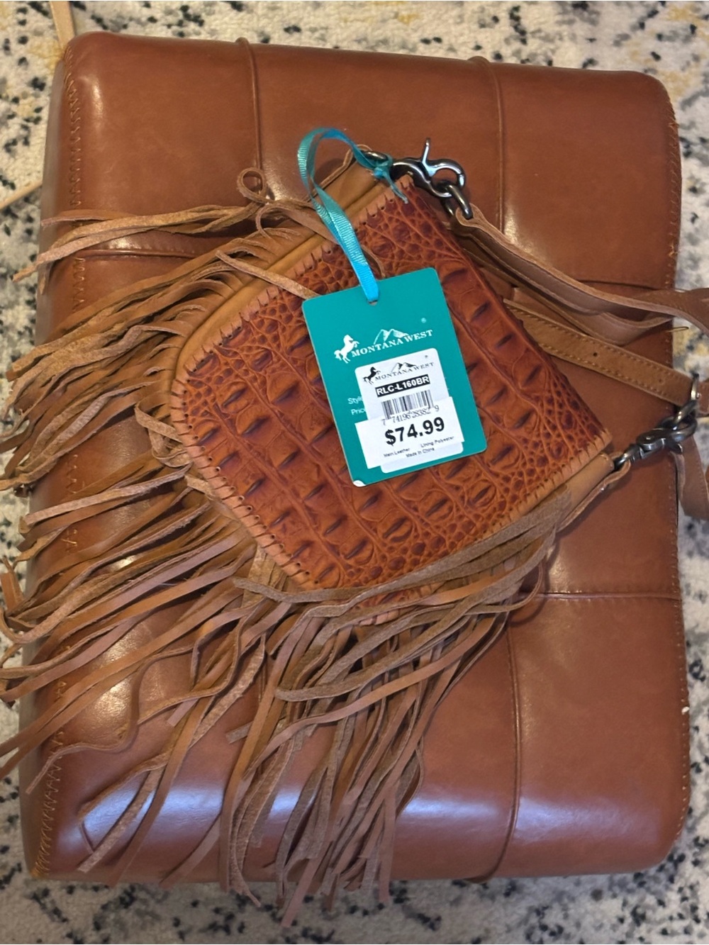 Montana West Tan Brown Croc-Embossed Fringe Crossbody conceal carry bag